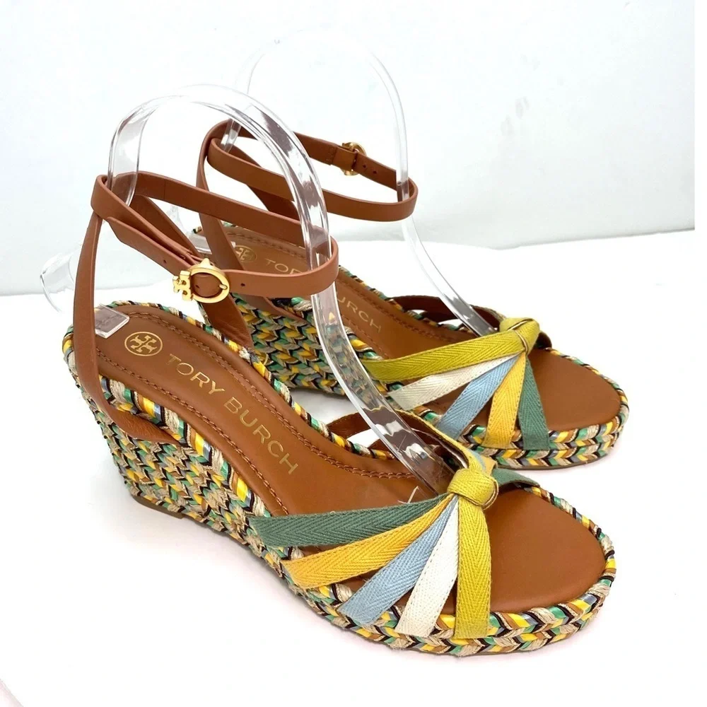 Tory Burch Multicolored Wedge Espadrilles in Yellow Tan